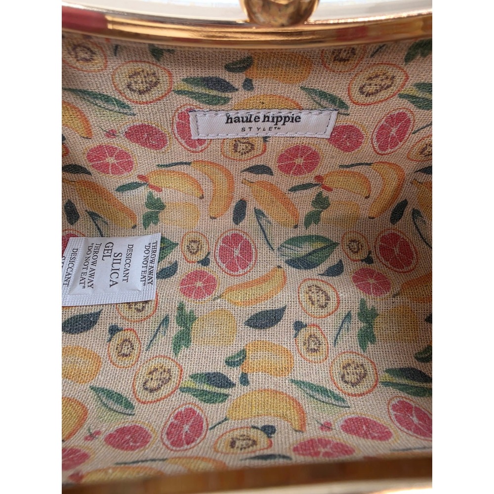 Haute Hippie Beaded Fruit Straw Clutch Crossbody Bamboo Handle Bag Natural NEW - Picture 12 of 13